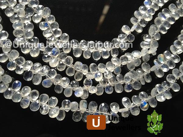 White Rainbow Faceted Pear Beads